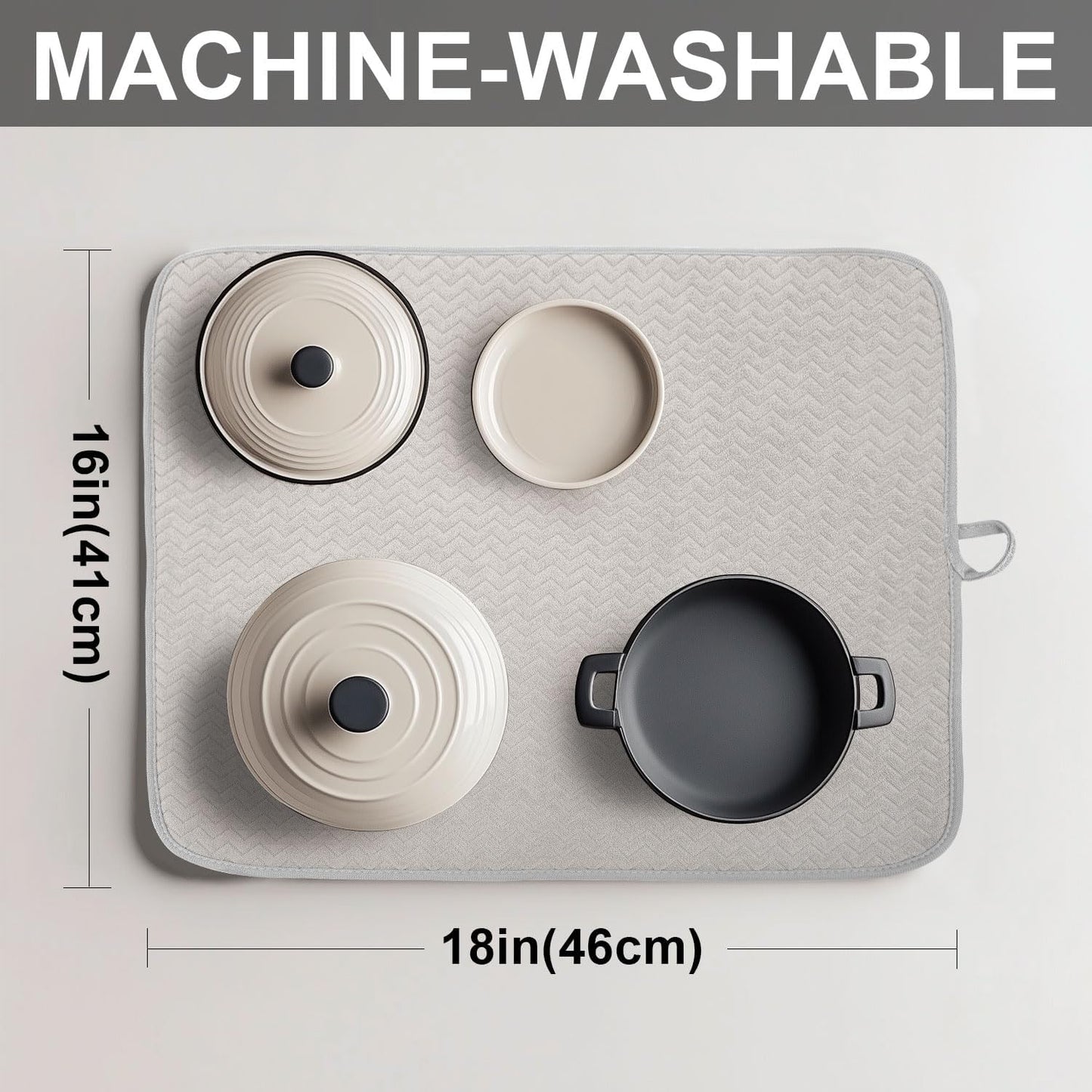 2 Pack Dish Drying Mat, Large 16" x 18" Highly Absorbent Microfiber Kitchen Counter Mat, Dish Drying Pad for Dishes,Perfect Drying Mat for Kitchen Counter, Utensils, Pots and Pans, Grey