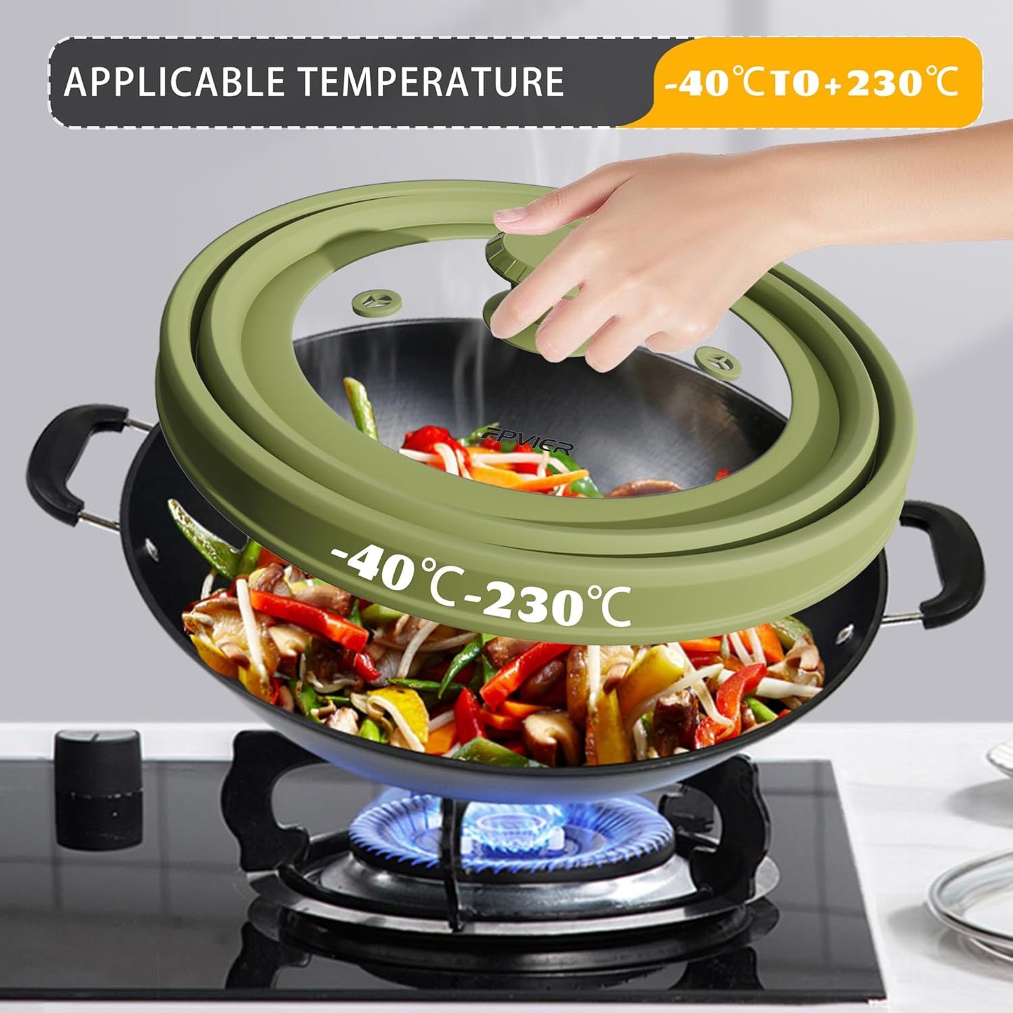 Collapsible Microwave Splatter Cover - Vented Silicone & Glass Lid with Easy-Grip Handle, Fits 6 to 11 Inch Plates & Bowls, 11.8 Inch Diameter, Prevents Splatters & Ensures Even Heating