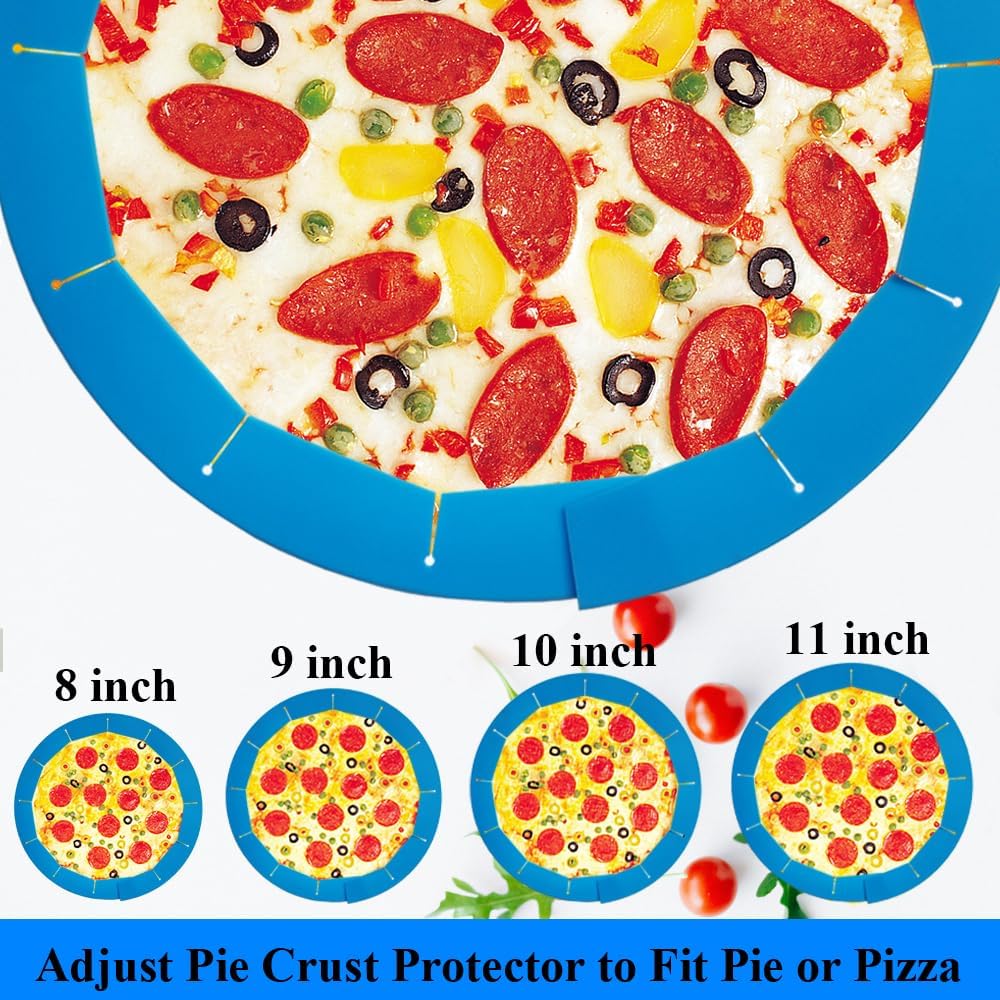Adjustable Pie Crust Shields Baking Protectors, Silicone Cover Ring Fits 8-11.4 Inch Pies, Baking Pie Pizza Crust Shield Protector Cover for Edges (Blue-1pcs)