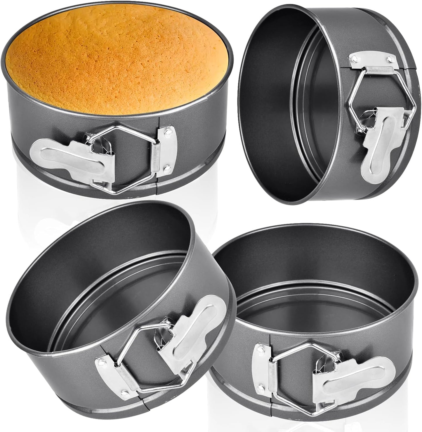 4 Pack 6 Inch Springform Pans, Non-Stick Cheesecake Pan, Heavy Duty Carbon Steel Withstands 446°F, Removable Bottom & Locking Buckles for Cheesecake, Baking, Commercial Kitchens