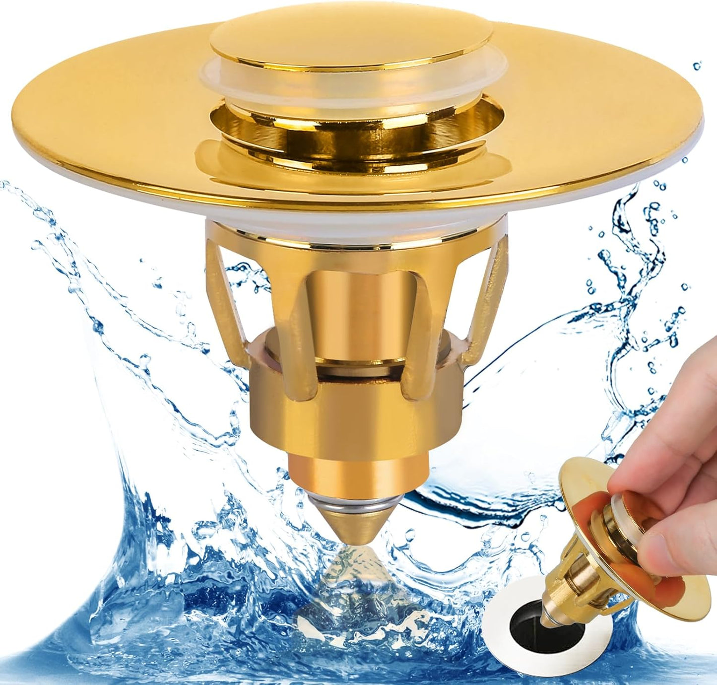Three colors Bathroom Sink Stopper, 1.1-1.5" Bathroom Sink Drain Strainer, Universal WashBasin Pop Up Drain Stopper, Bounce Core Push Type Sink Plug, Anti-Clogging, Stainless Steel (Gold,1PCS)