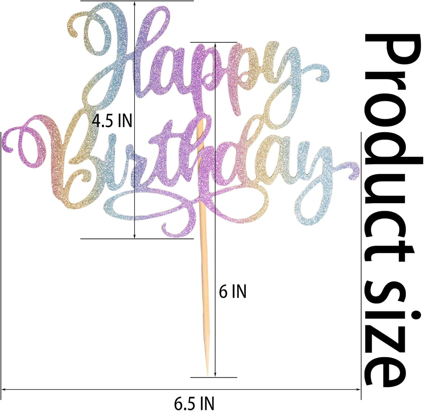 Happy Birthday Cake Toppers 9 Inch Glitter Happy Birthday Cake Pick for Birthday Anniversary Theme Party Cake Decorations Supplies - Colorful