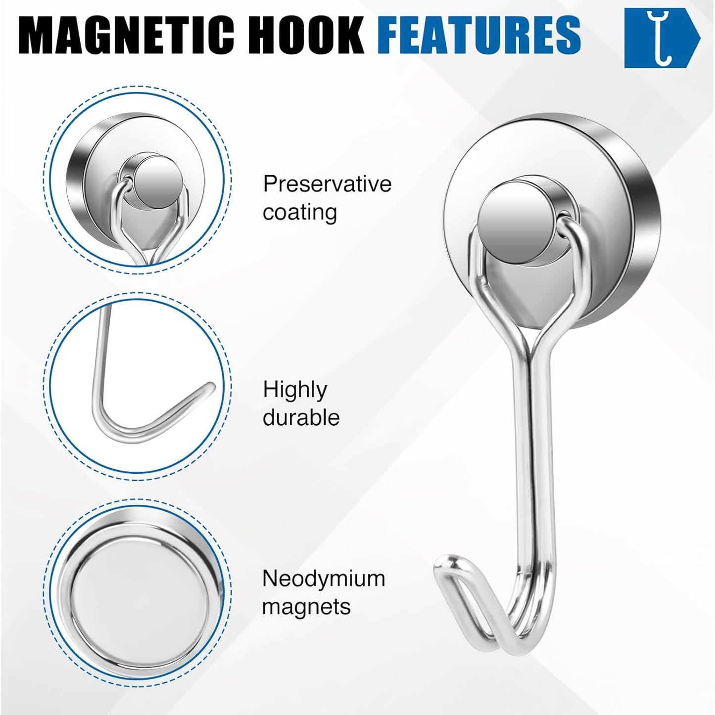 LOVIMAG Hooks, 40lbs+ Magnetic Magnet Hook 2025 Cruise Cabin Ship Essentials Heavy Duty Strong Refrigerator Fridge Hanging for Classroom Beach Vacation Kitchen Grills Home Mug Hanger (20 Pack), Silver