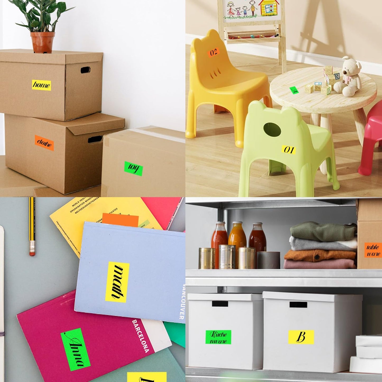 STARLIBOO Colored Labels Stickers 3 x 2 Inch, Rectangle Moving Labels Stickers, 750Pcs Garage Sale Price Sticker, Adhesive Moving Label for Boxes(3 Rolls, Yellow/Fluorescent Green/Orange)