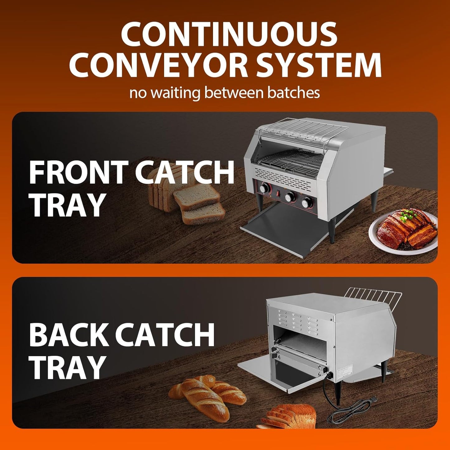 Commercial Toaster Conveyor 450 Slices/Hour, 2600W Stainless Steel Heavy Duty Commercial Toaster Conveyor for Restaurant with Three-ring Heating Tubes for Bun Bagel Bread Baked