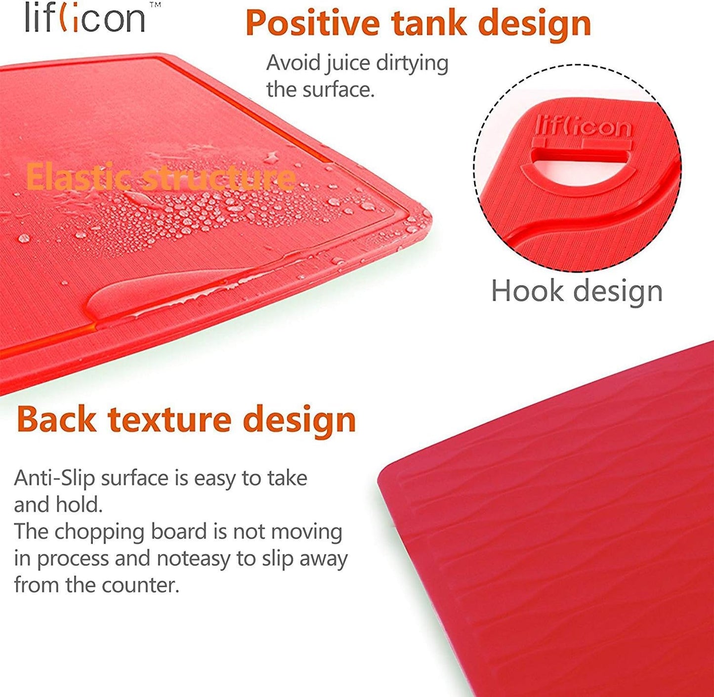 Silicone Thick Cutting Boards Mats Set of 3pcs Foldable & Flexible Design Juice Grooves Easy Grip Handle Dishwasher Safe for Kitchen,BPA free Silicone Cutting Boards/Mats-Red