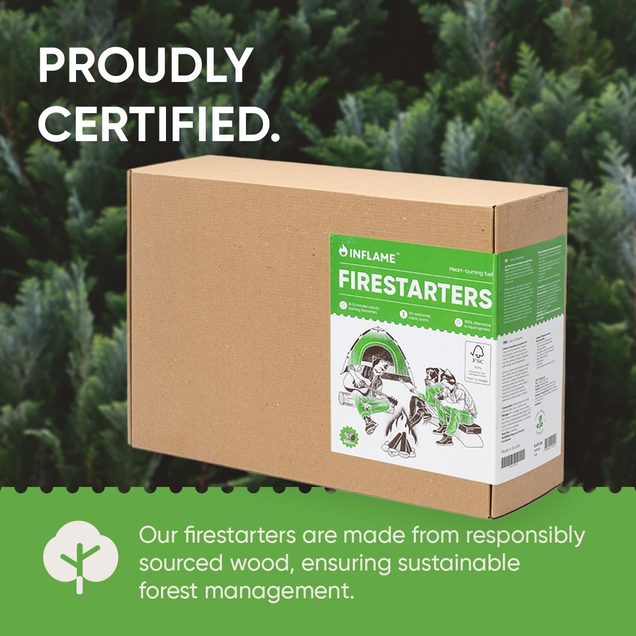 Inflame Fire Starters 300 pcs Fire Starters for Campfires, Grill, BBQ, Fireplace, Woodstove - Charcoal Starter - Waterproof, Weather-Resistant - Natural Wood Fireplace Starters