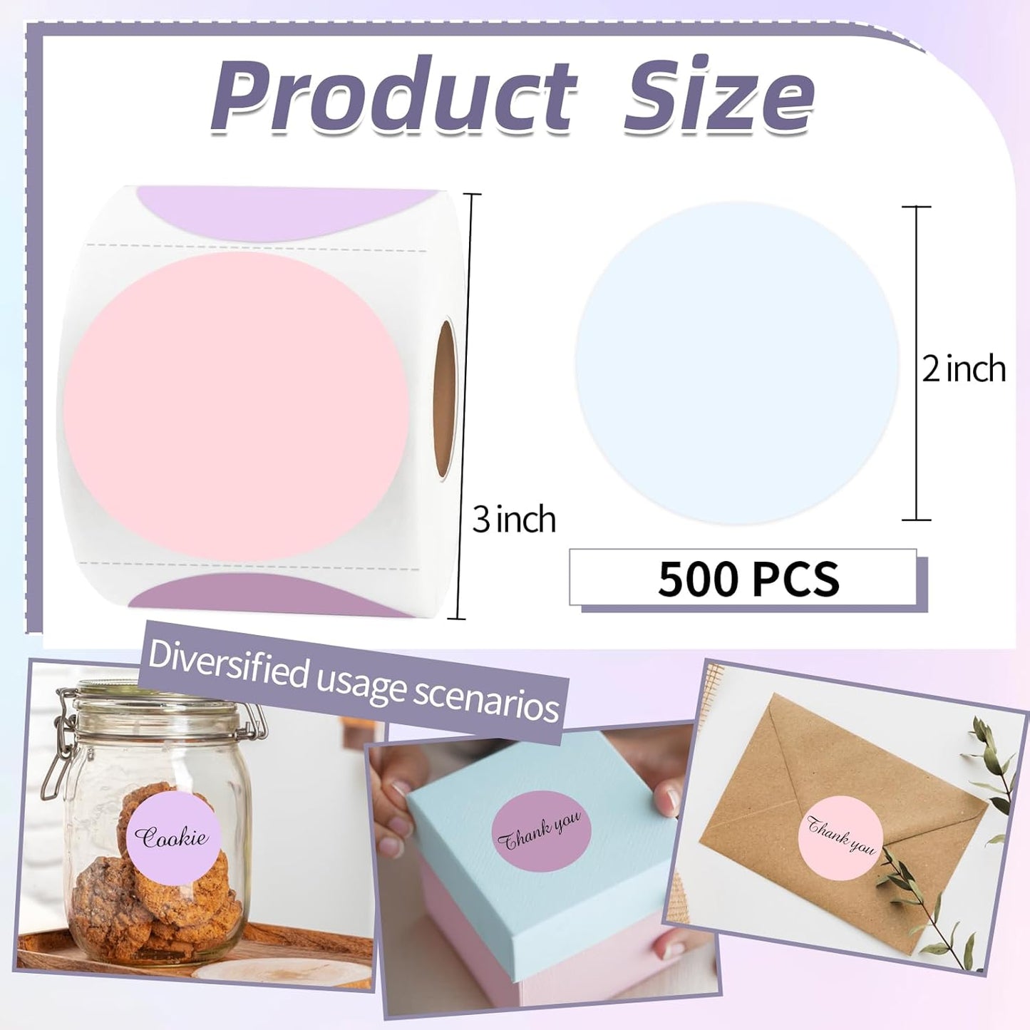 Thermal Label,2 Inch Pink Gradient Round Thermal Printer Stickers,Self-Adhesive Round Direct Thermal Labels,Thermal Stickers for DIY Logo Design,Name Tag (500 Labels/1 Roll)