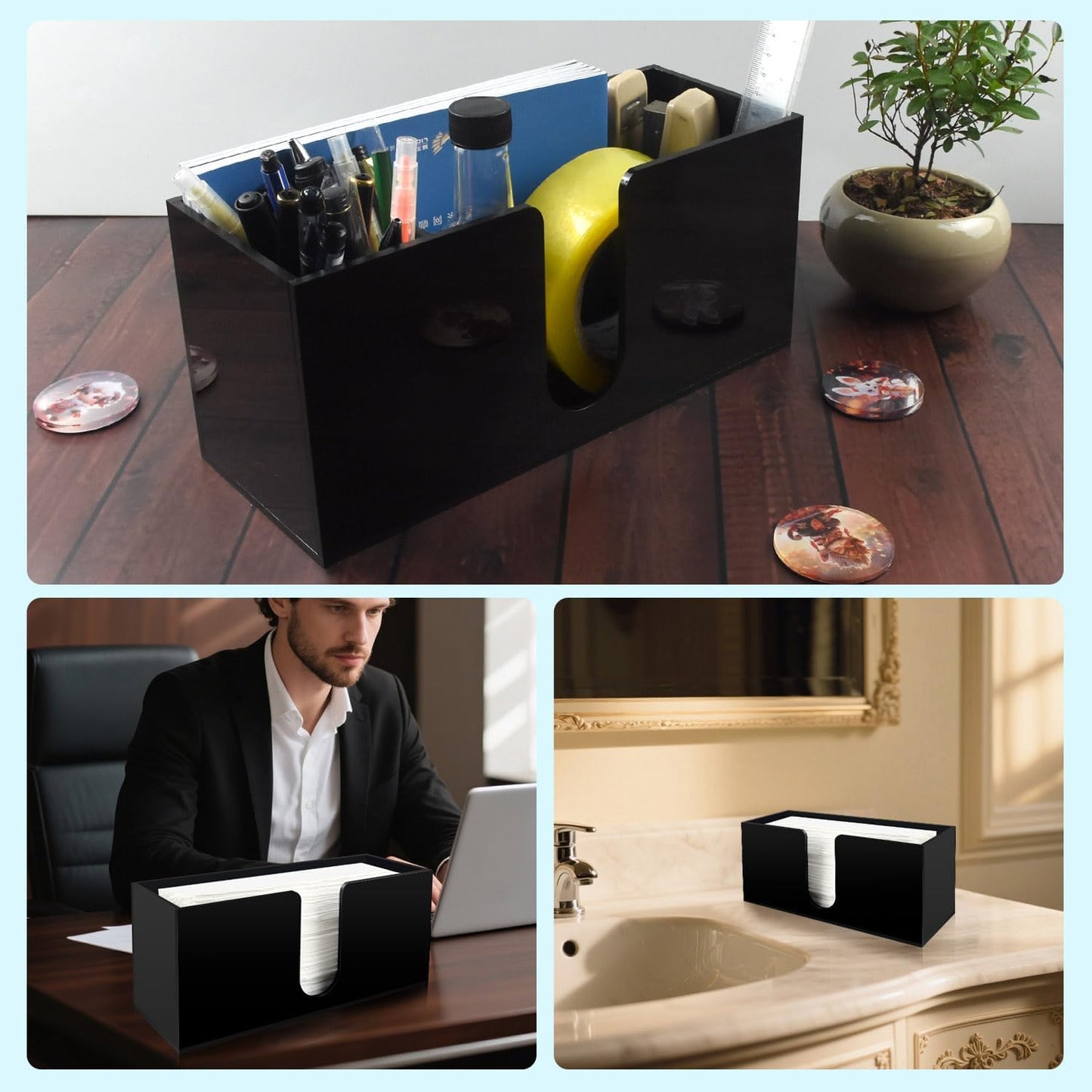 Paper Towel Holder for Countertop,Black Acrylic Napkin Dispenser-Multifold/C-Fold/Z-Fold Trifold Paper Towel Dispenser for Bathroom Kitchen Restaurant Toilet - Durable 5mm Thick(4)