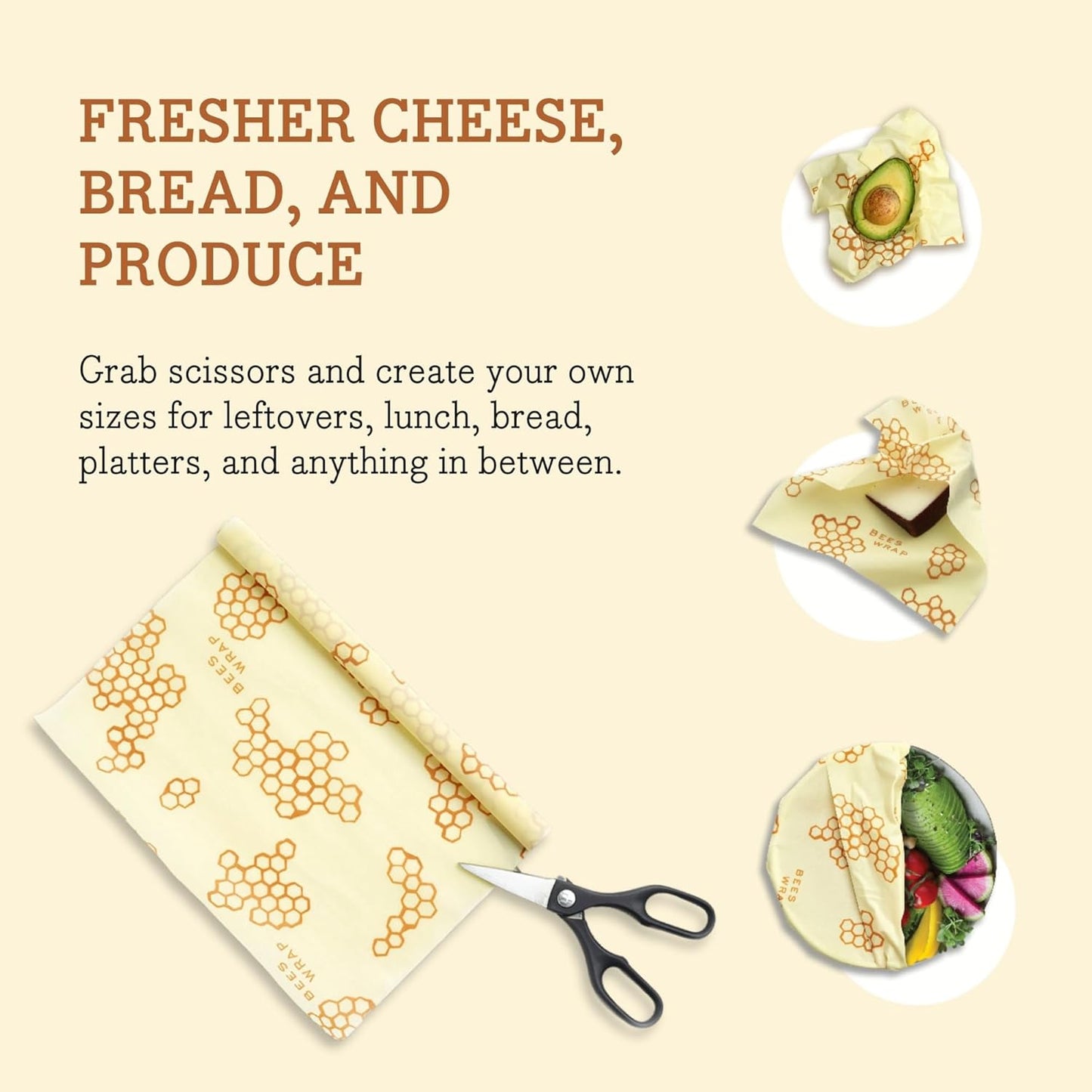 Bee's Wrap Beeswax Wraps for Food - Honeycomb Cut to Size 14x52" Wax Paper Roll - Made in USA Reusable Waxed Paper & Bowl Covers - Organic & Eco-Friendly Alternative to Aluminum Foil & Plastic Wrap