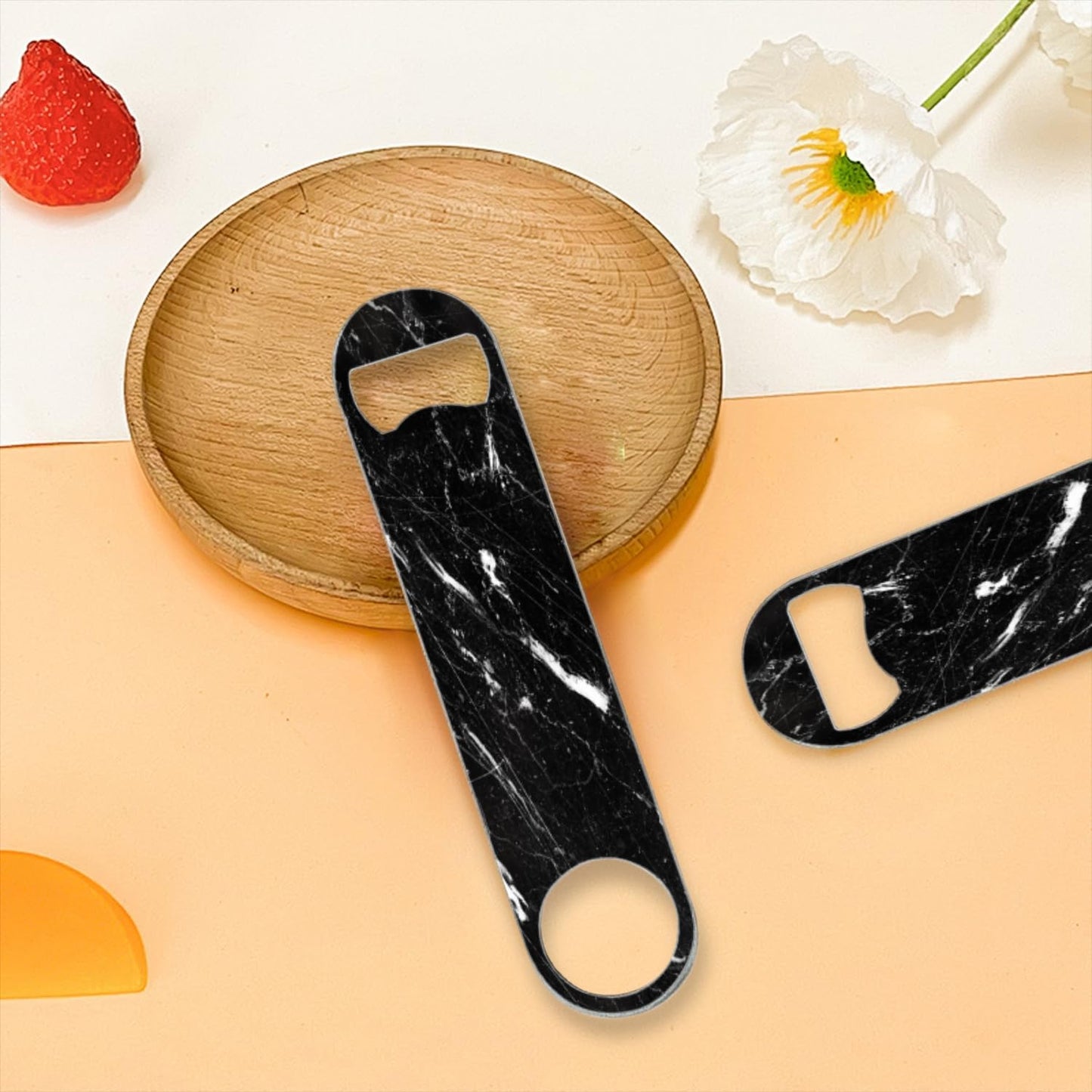 2 PACK Beer Bottle Opener, Stainless Steel Flat Bottle Openers,7 inch Metal Decor,Black Marble