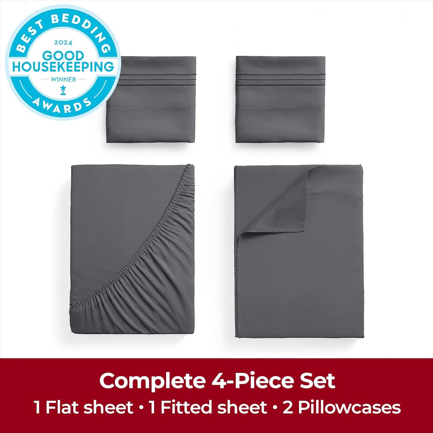Mellanni Extra Deep California King Sheets - 4 PC Iconic Collection Bedding - Hotel Luxury, Ultra Soft, Cooling Bed Sheets - Wrinkle, Fade, Stain Resistant (Cal King, Gray)
