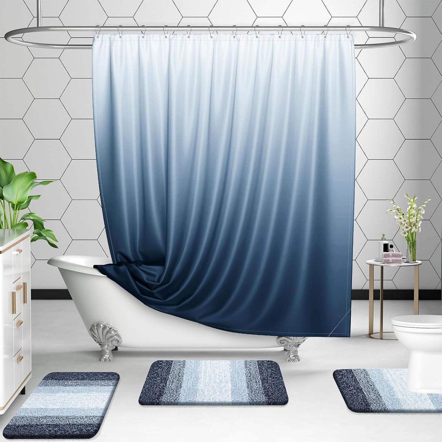 OLANLY Luxury Toilet Rugs U-Shaped 24x20, Extra Soft and Absorbent Microfiber Bathroom Rugs, Non-Slip Plush Shaggy Bath Mat, Machine Wash Dry, Contour Bathroom Mats for Toilet Base, Navy Blue