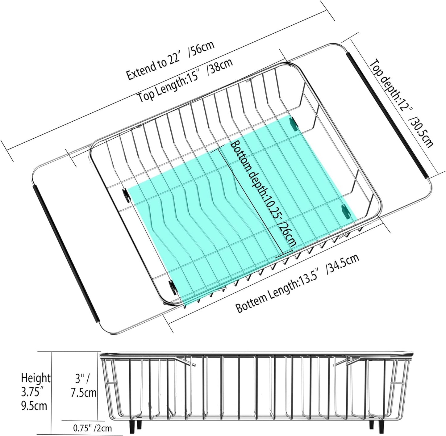 SANNO Expandable Dish Drying Rack,Large Dish Drainer Drainwith 4 Division Utensil Silverware Cutlery Holder, Expandable Dish Rack Shelf Dish Rack in Sink or Over Sink On Counter Stainless Steel