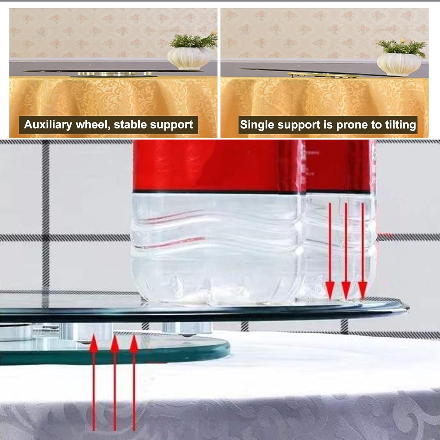 27" Large Lazy Susan Glass Serving Tray for Dining Table, Kitchen Round Clear Tabletop Turntable with Swivel Assist System, Silent & Smooth Spin Table Centerpiece