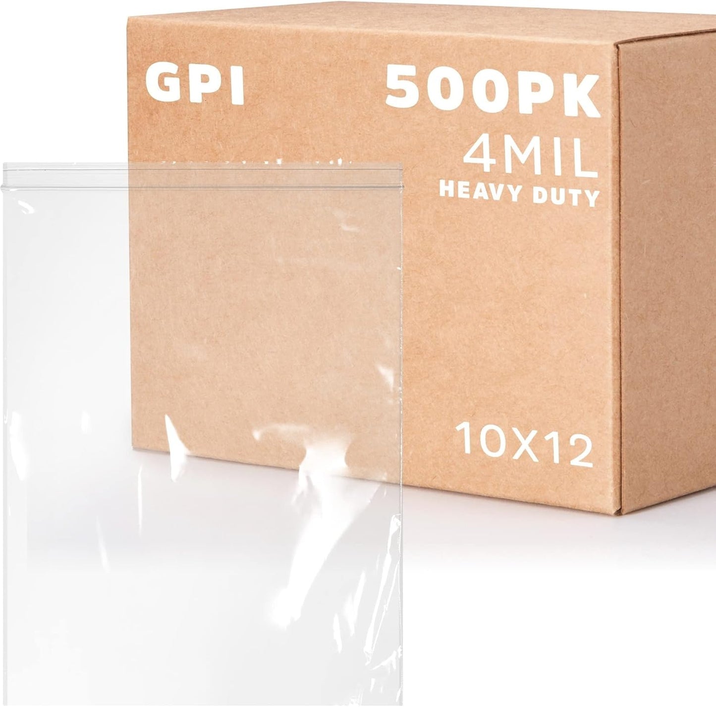 GPI - 10" x 12" - Bulk Pack of 500, 4 Mil Thick, Heavy Duty, Clear Plastic Reclosable Freezer Zip Bags, Strong & Durable Poly Baggies with Resealable Zipper Top Lock.