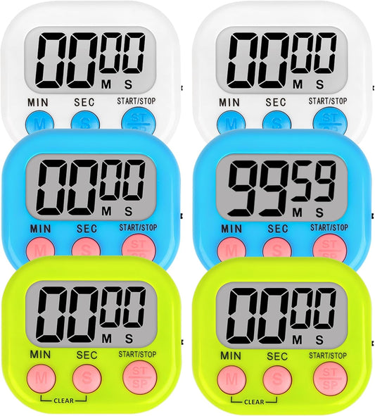 ZILLEEN 6 Pack Kitchen Timers for Cooking Digital Classroom Timers for Teachers Kids White Blue Green