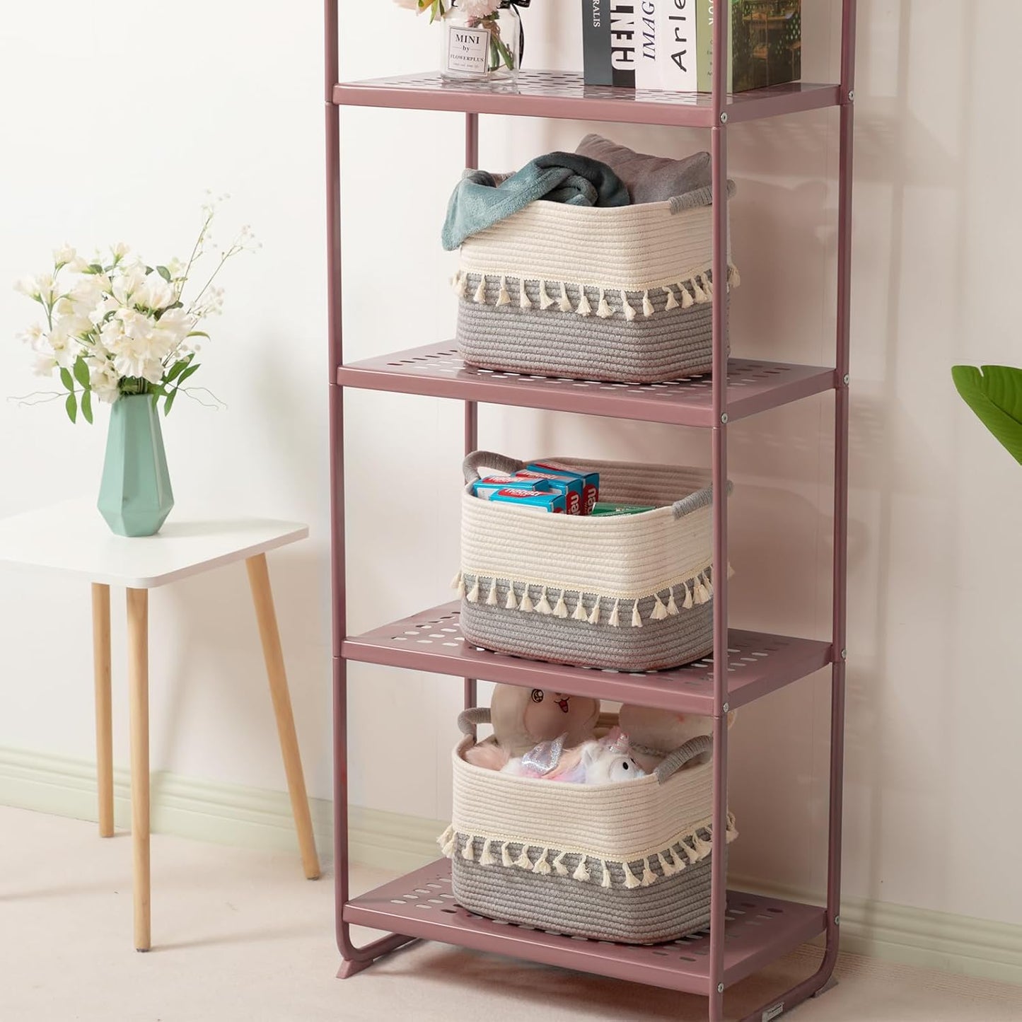 TeoKJ Storage Basket 3 Pack for Organizing, Cotton Rope Baskets for Toy, Clothes, Blankets, Decorative Basket for Living Room, Nursery, Bathroom, White & Gray