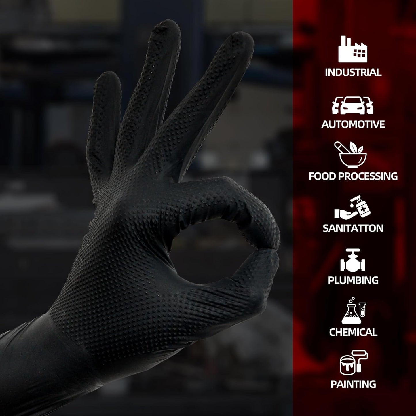 Jointown Basic Heavy Duty Nitrile Gloves, Mechanic Gloves 8 Mil Nitrile Disposable, with Raised Diamond Texture, Case of 1000, Black, Medium