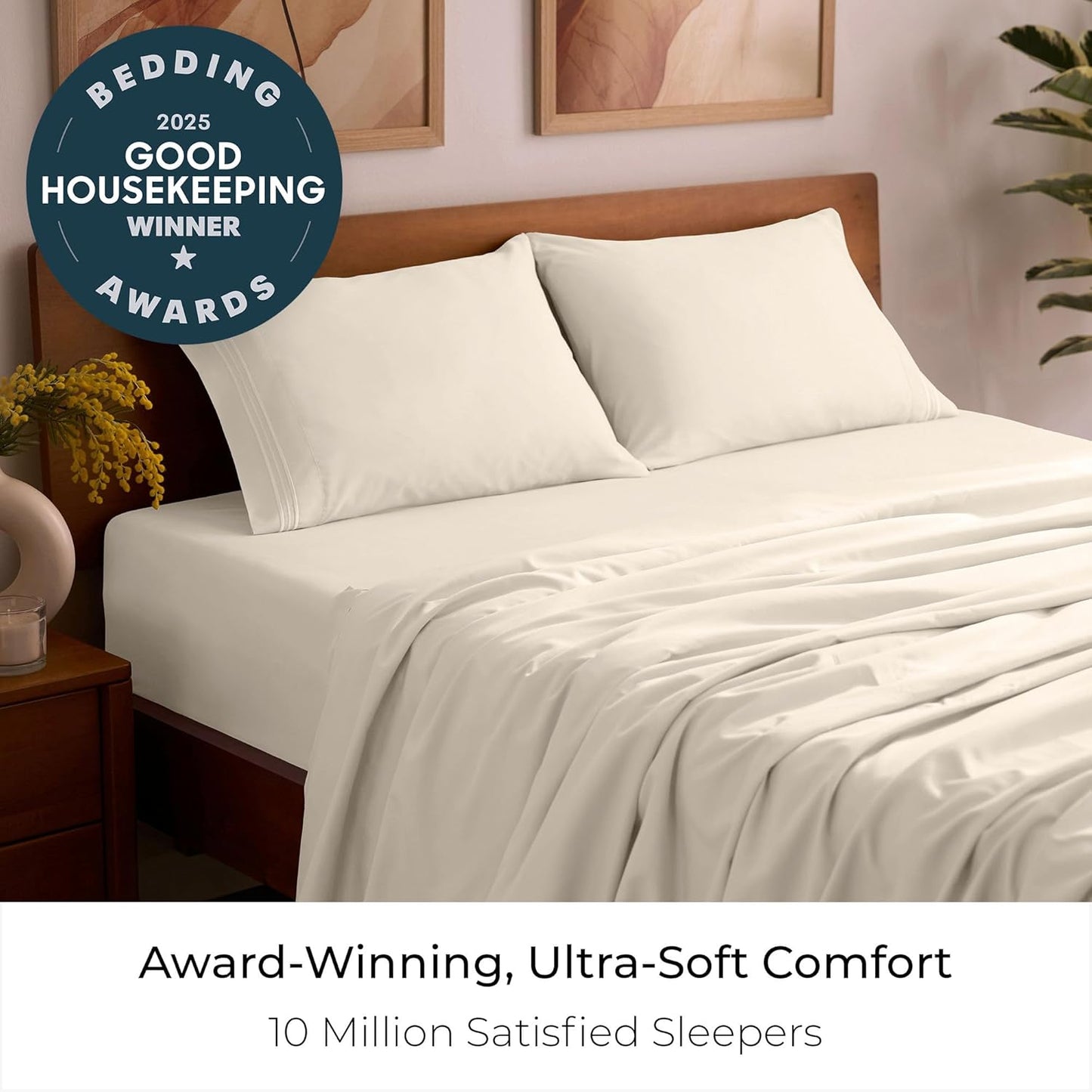 Mellanni Full Sheets Set - 4 PC Iconic Collection Bedding - Hotel Luxury, Extra Soft, Cooling Bed Sheets - Wrinkle, Fade, Stain Resistant (Full, Golden Ivory)