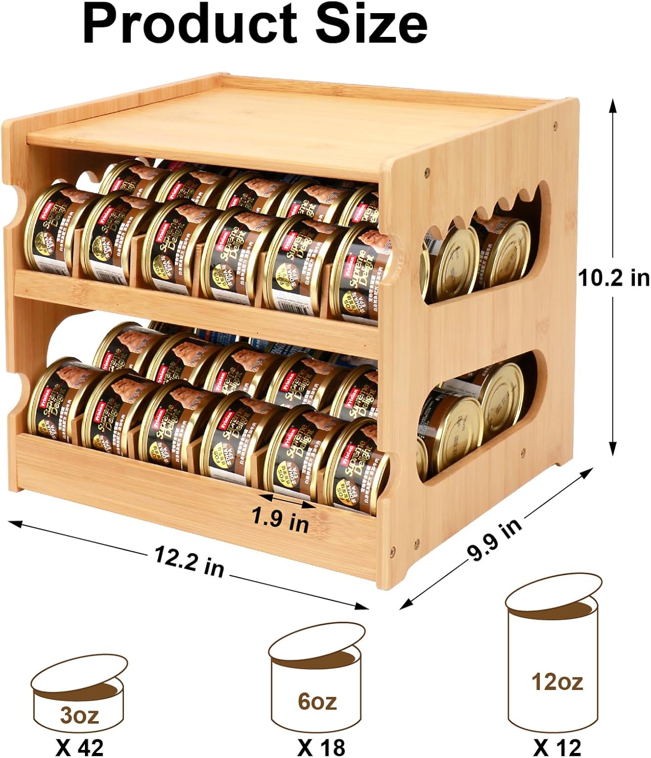Bamboo Can Organizer for Pantry, 2 Tier Bamboo Pantry Organizer for Kitchen Counter, Cat Food Storage Holds Up to 36 Cans, Can Rack Organizer for Human and Pet Food Cans, FIFO Design