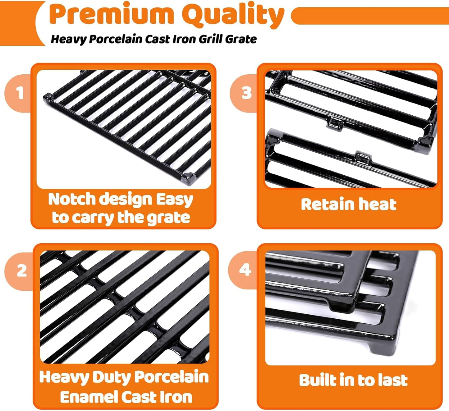 Uniflasy 7638 Porcelain-Enameled Cast Iron Cooking Grates for Weber GS4 Spirit II 300& Spirit 300 Series, E-310 E-330,Genesis Silver/Gold B & C Grill Grates Replacement Parts, Replace for Weber 7639