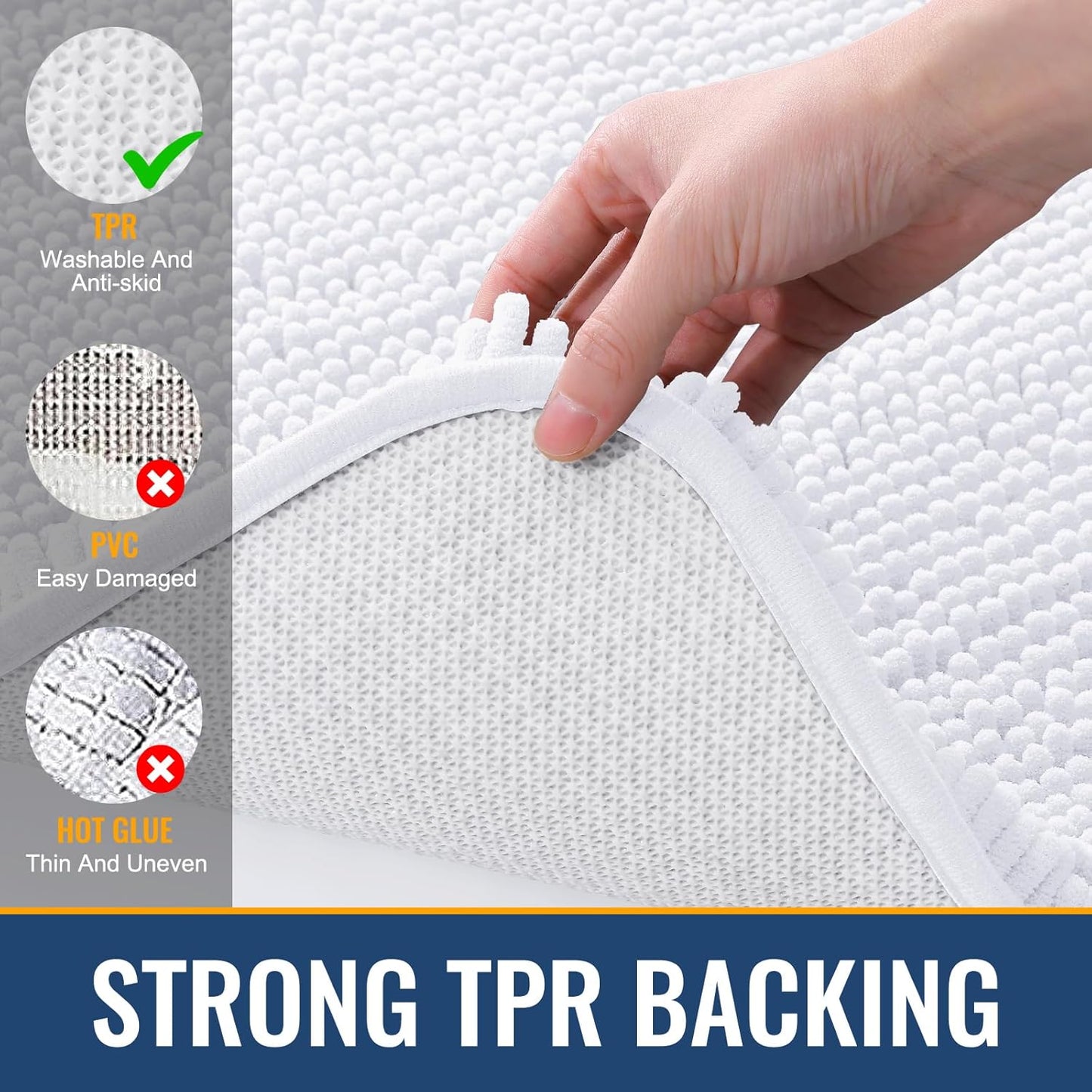 Arotive Bathroom Rugs 36x24, Extra Soft Absorbent Shaggy Chenille Bath Rugs, Machine Washable Rubber Backing Non-Slip Bath Mats for Bathroom Floor Tub and Shower, Home Decor Accessories, White