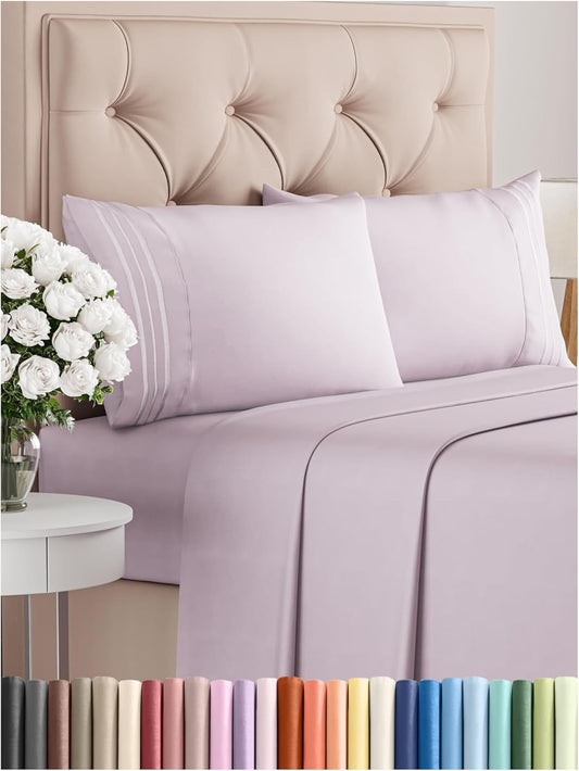 Queen Size 4 Piece Sheet Set - Comfy Breathable & Cooling Bed Sheets Set - Hotel Luxury Bedding for Women, Men, Kids, Teens, Boys & Girls - Deep Pockets, Soft, Wrinkle Free - Oeko-Tex - Light Lavender