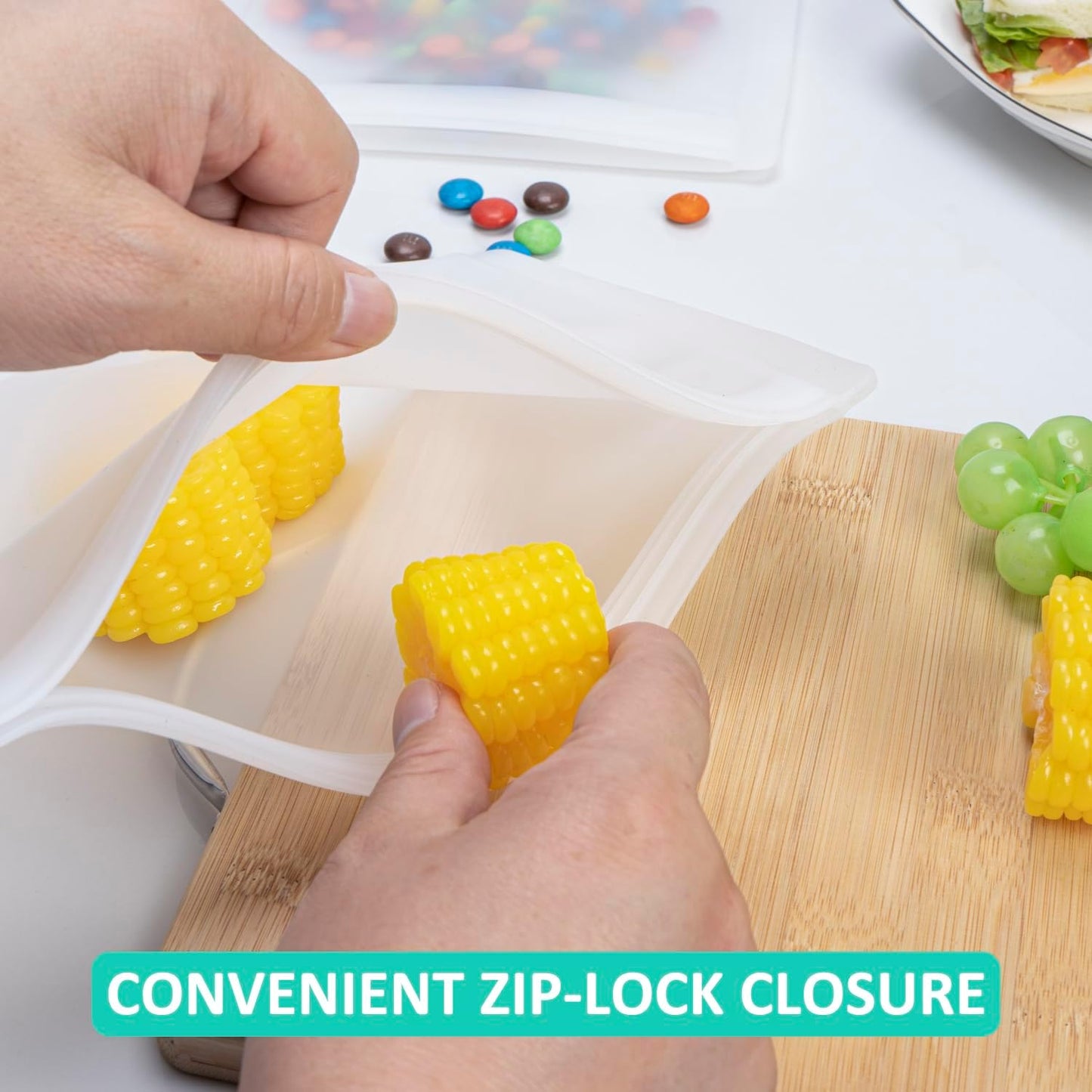 Reusable Sandwich Bags & Snack Bags Set, 8 Pack, 100% Silicone Reusable Storage Bag, Soft Shell Ziplock Silicone Food Storage Containers, Freezer Microwave Oven Dishwasher Safe, Translucent