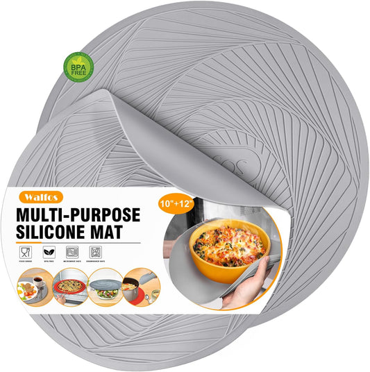 Walfos Silicone Microwave Mats, Heat Resistant Multi-Purpose Microwave Trivet Mat, Non-Slip Hot Pads, BPA Free Silicone Mats for Microwave, Oven, Hot Pan, Pot (Grey)