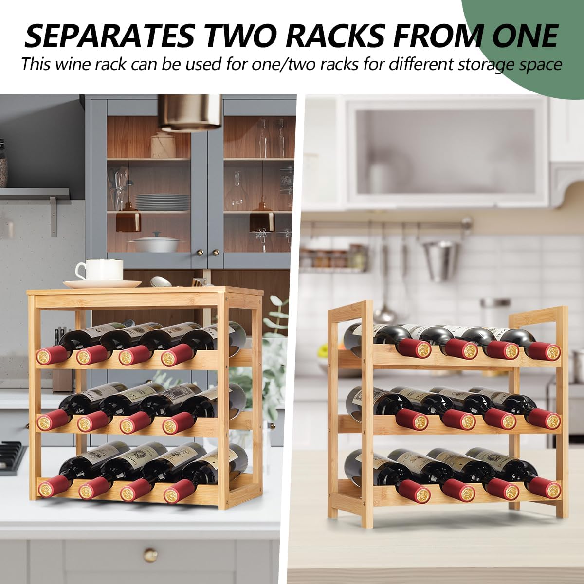 Wine Rack 24-Botttle Freestanding Floor, 6-Tier Wine Rack Shelf with Table Top, Bamboo Display Wine Storage Shelves Kitchen Bar Dining Room Living Room, Natural