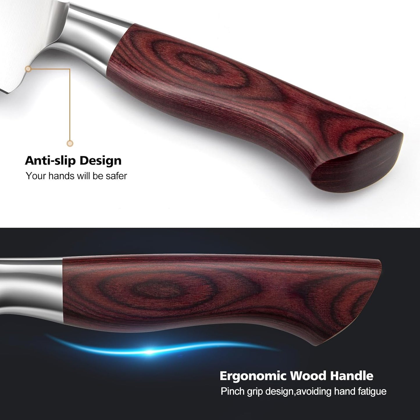 HOSHANHO Kitchen Knife Set with Block 18-Piece, Super Sharp High Carbon Stainless Steel Chef Knife Set, Professional Cutlery Knife Set with Sharpener