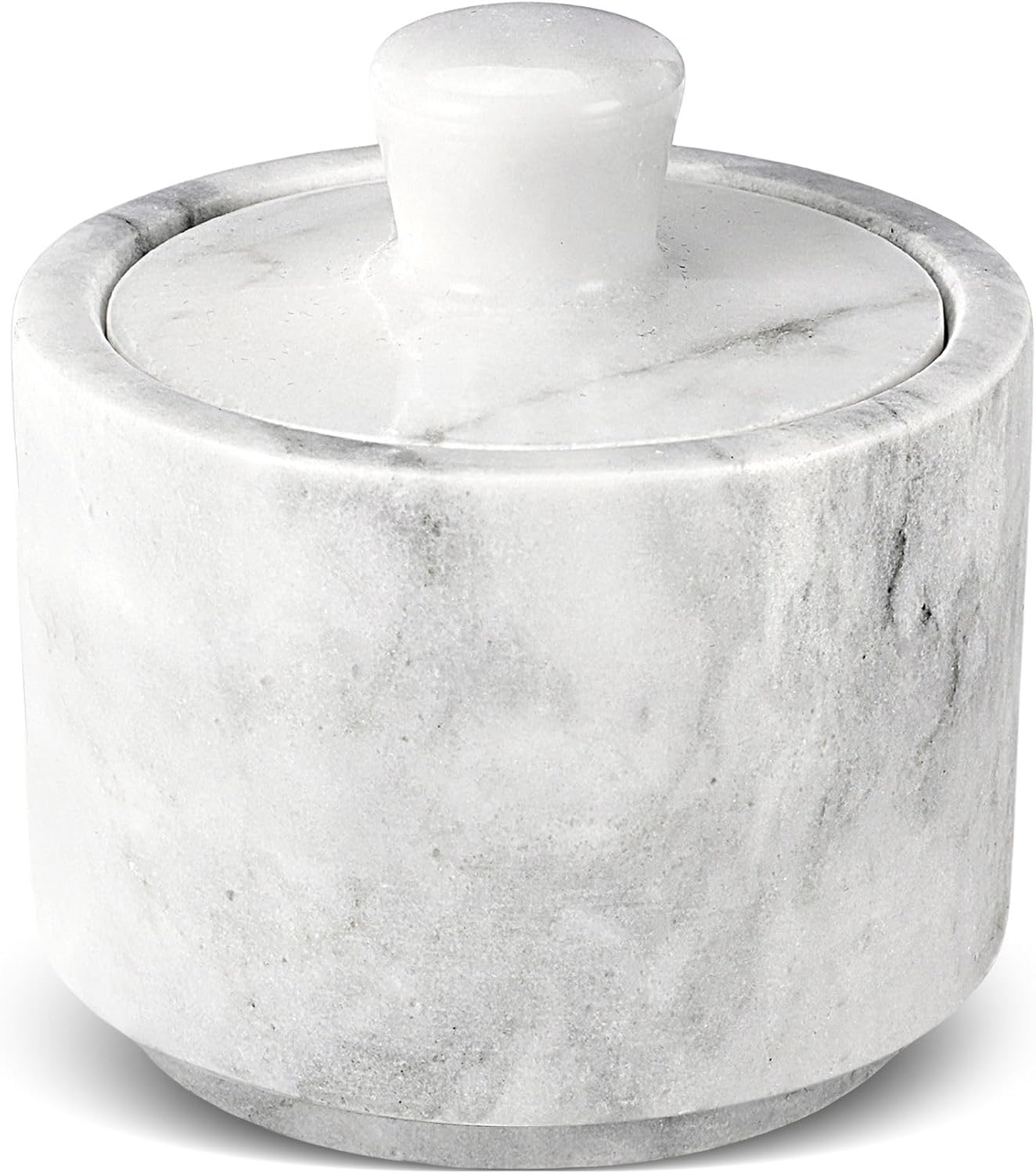 Flexzion Multi-Purpose Marble Container with Lid - Salt, Pepper, Paprika and Powdered Herbs, Marble Box for Jewelry, Watches and Accessories (White)