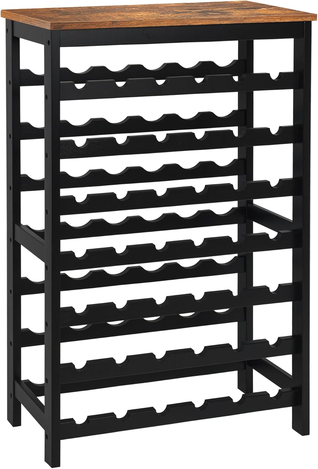 VASMIA 42 Bottles Bamboo Wine Rack,7-Tier Wine Rack Freestanding Floor with Table Top, Wine Storage Shelf for Kitchen Dining Room Bar,Rustic Brown and Black