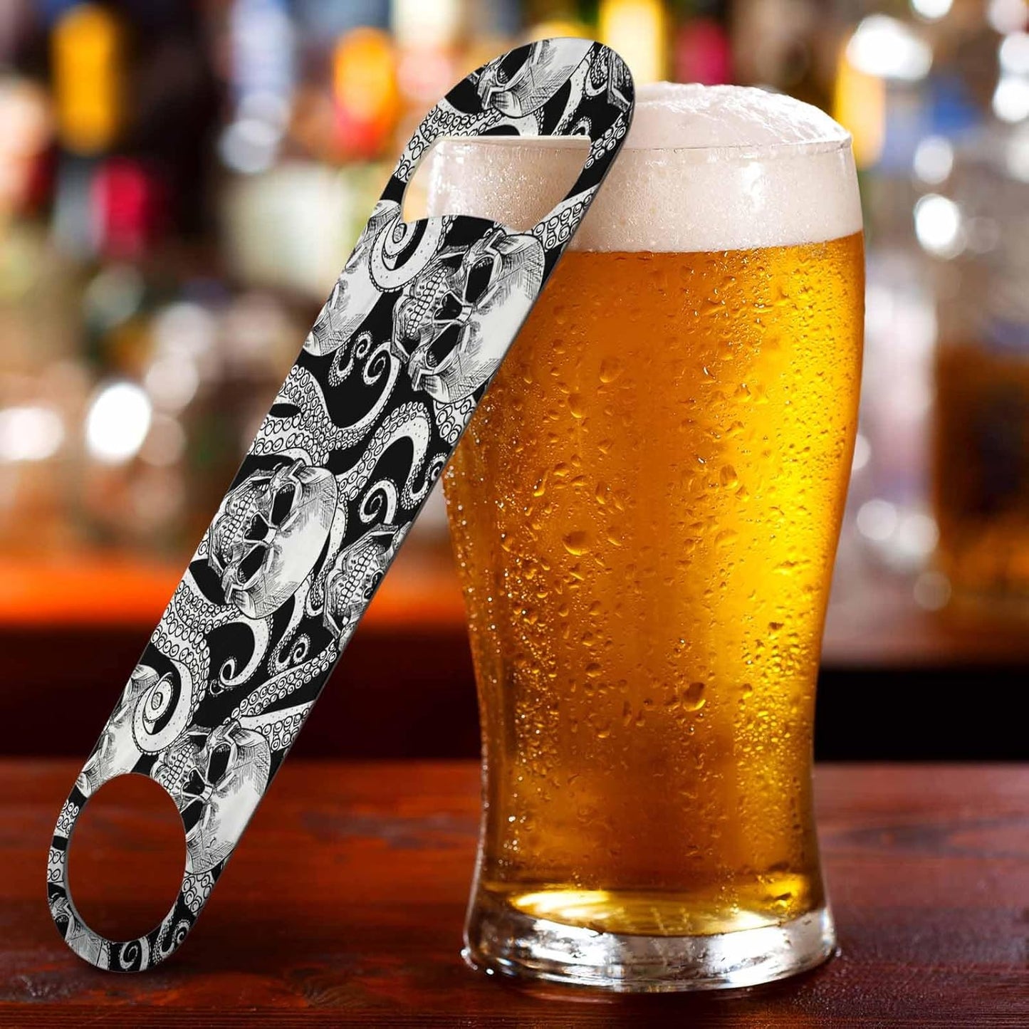 Skull Stainless Steel Bottle Opener Pirate Bone Octopus Tentacle Evil Rock-N-Roll Style Flat Beer Bottle Opener Keychain for Home Kitchen Bar Restaurant Party Birthday Gift