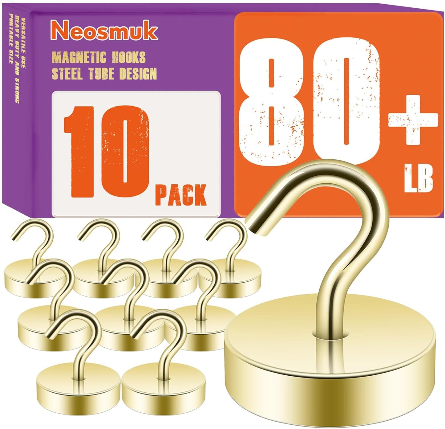 Neosmuk Magnetic Hooks, Cruise Ship Essentials, 80lb+ Heavy Duty Magnetic Hooks for Cruise Cabins, Refrigerator, Grill, Hanging, and Travel | Extra Strong Must-Haves Magnet Hook,Gold