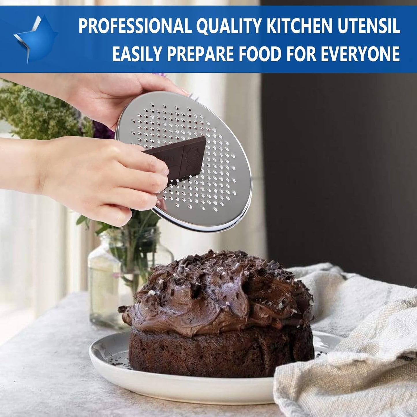 Cheese Grater Citrus Lemon Zester with Food Storage Container & Lid - Perfect For Hard Parmesan Or Soft Cheddar Cheeses, Ginger, Vegetables, Butter, Chocolate & Nutmeg (Blue)