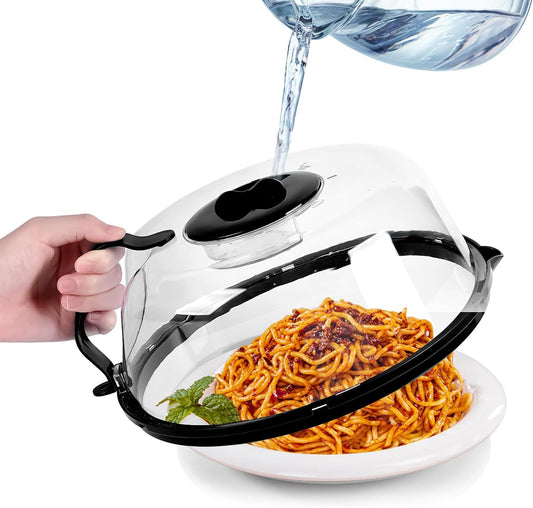 Microwave Splatter Cover, Microwave Cover with Water Steamer, 10 Inch Plate Covers with Integrated Handle Splatter Guard, Kitchen Gadgets & Accessories, House Essentials for Gift-Black