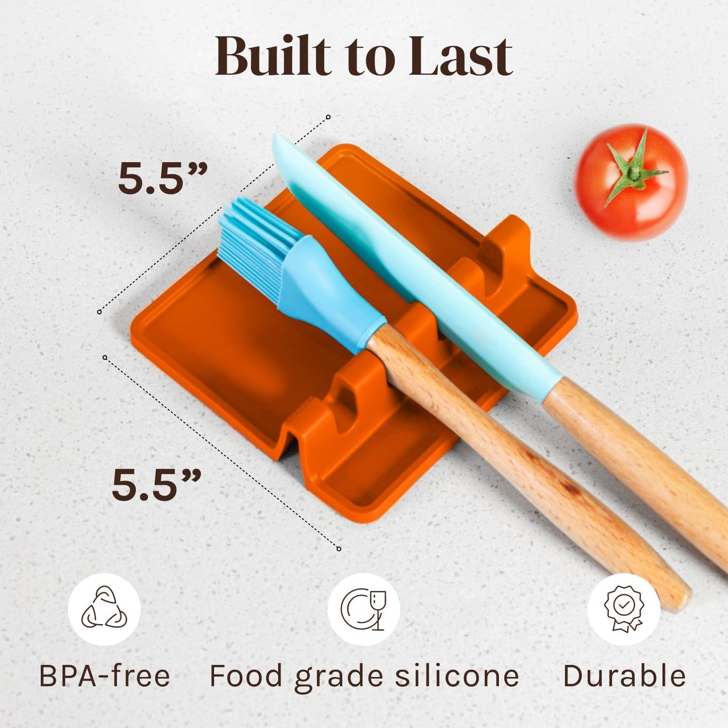 Silicone Spoon Rest for Stove Top with Drip Pad (Two Pack) - Heat Resistant BPA Free Utensil Rest & Spoon Holder for Kitchen Counter - Grill Utensil Holder - Spatula Holder, Tongs, Ladle