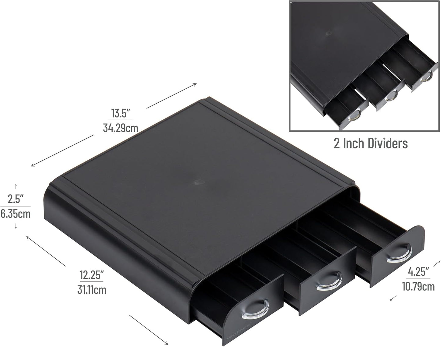 Mind Reader Single Serve Coffee Pod Organizer with 3 Drawers, 36 Pod Capacity, 13.5"L x 12.25"W x 2.5"H, Black