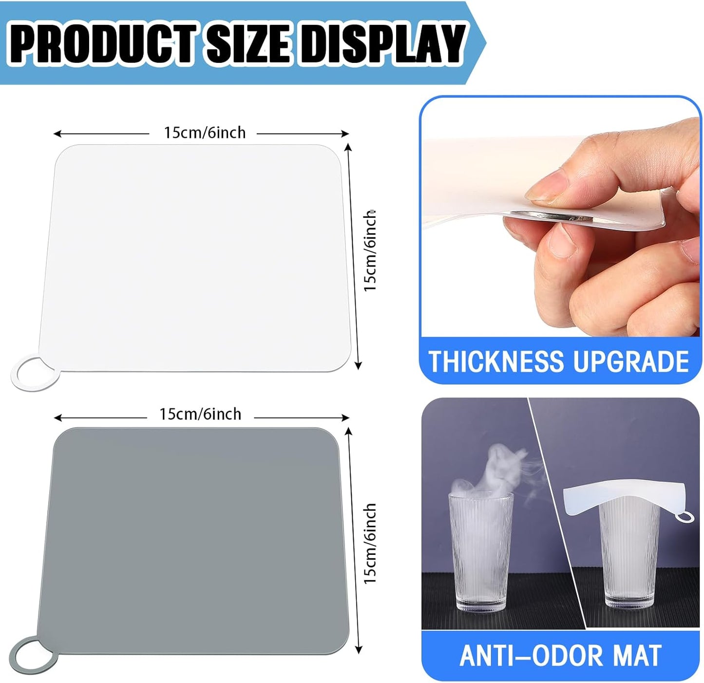 Yinkin 6 Pcs Drain Covers to Keep Bugs Out Silicone Shower Floor Tub Stoppers Bathtub Drain Stoppers Sewer Anti-Odor Mats Deodorizing Plugs for Bathroom(6 x 6 Inch,Square,Grey and White)