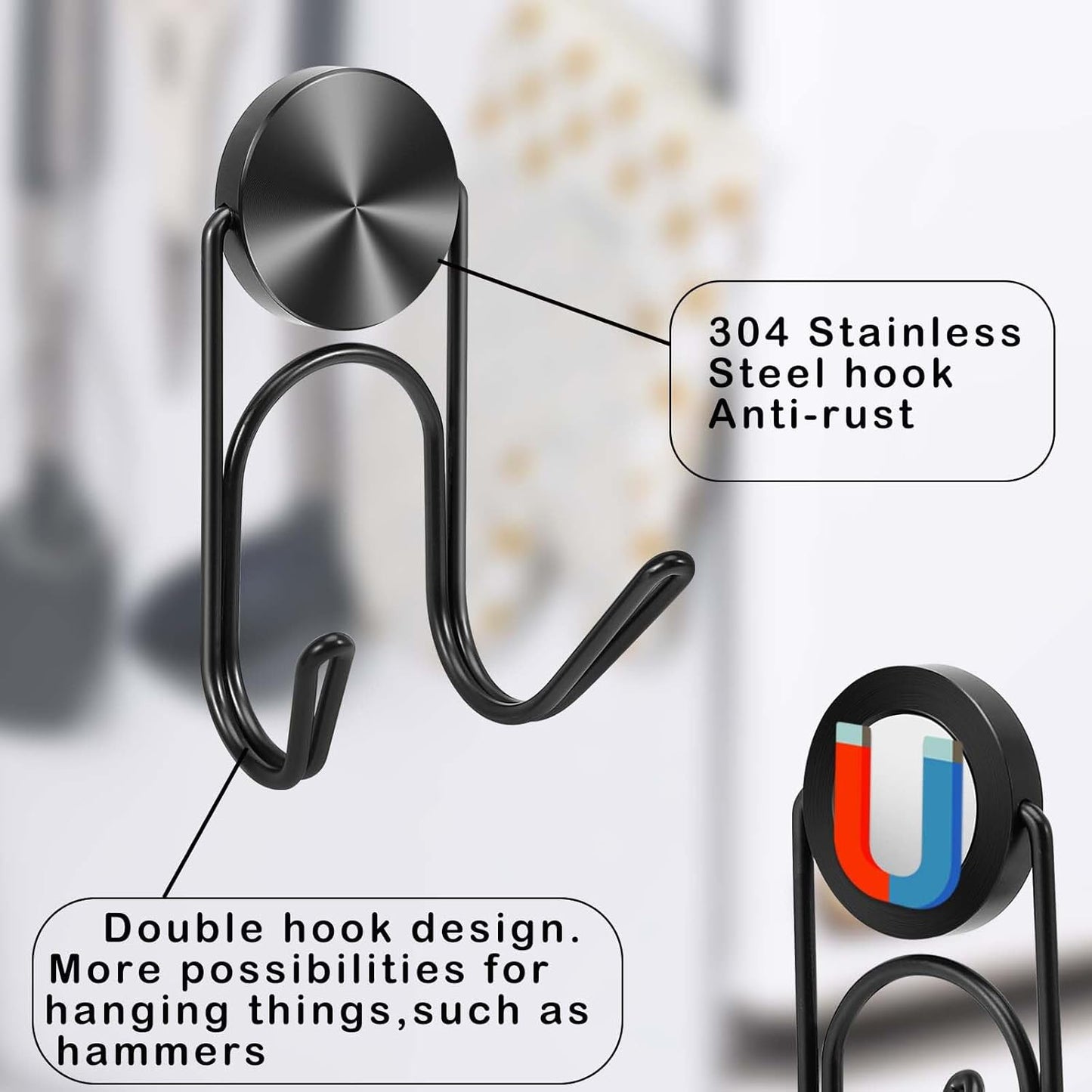 Magnetic Hooks Heavy Duty Magnets Hooks for Refrigerator Grill Toolbox Outdoor,Cruise Essentials Camper Accessories,8pack(Black,0.9in-2 15Lbs)