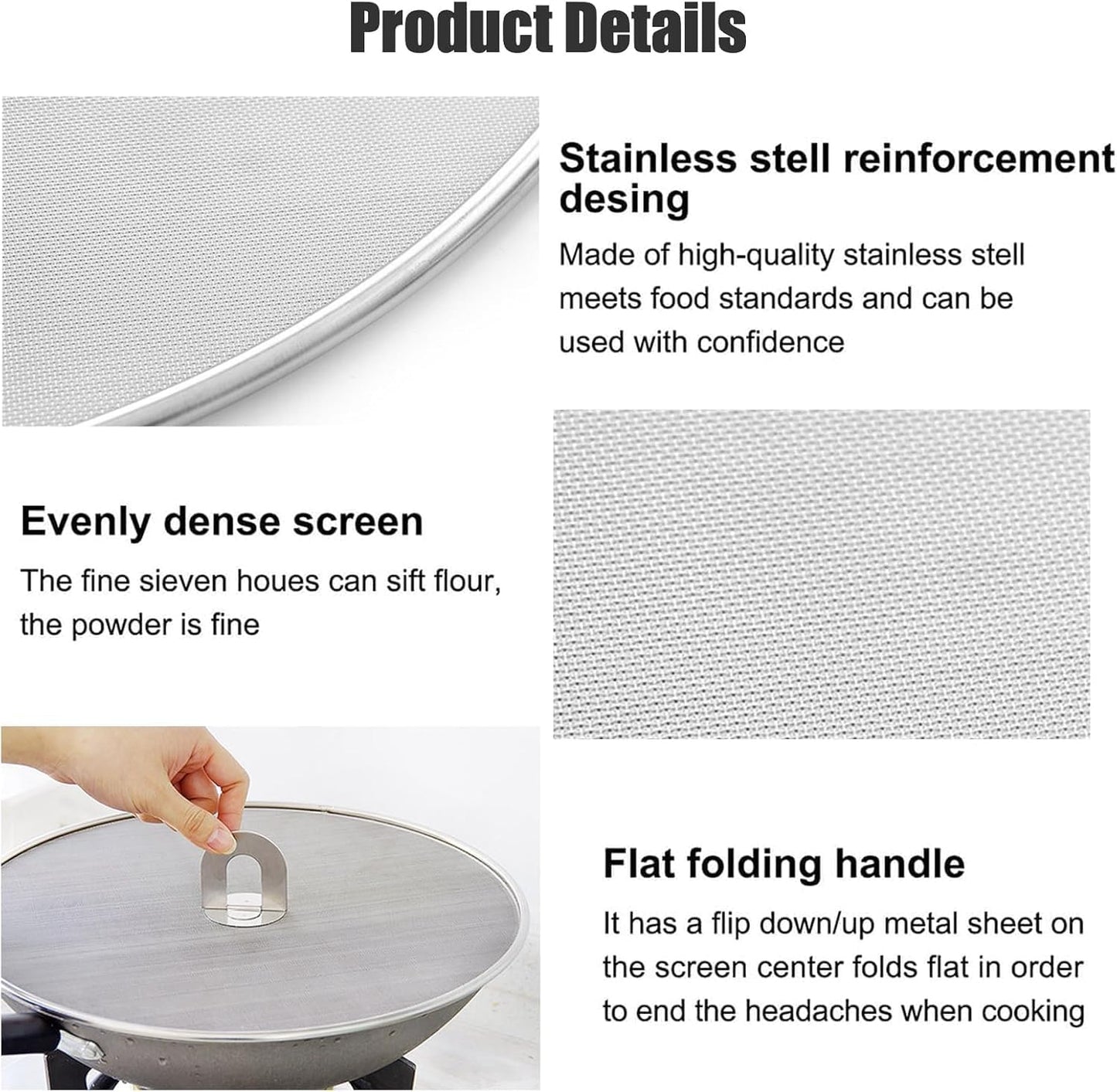 Homestia Splatter Screen for Kitchen, 304 Stainless Steel Fine Mesh Splatter Screen for Frying Pan, 10” Grease Splatter Guard with Fold Flat Knob