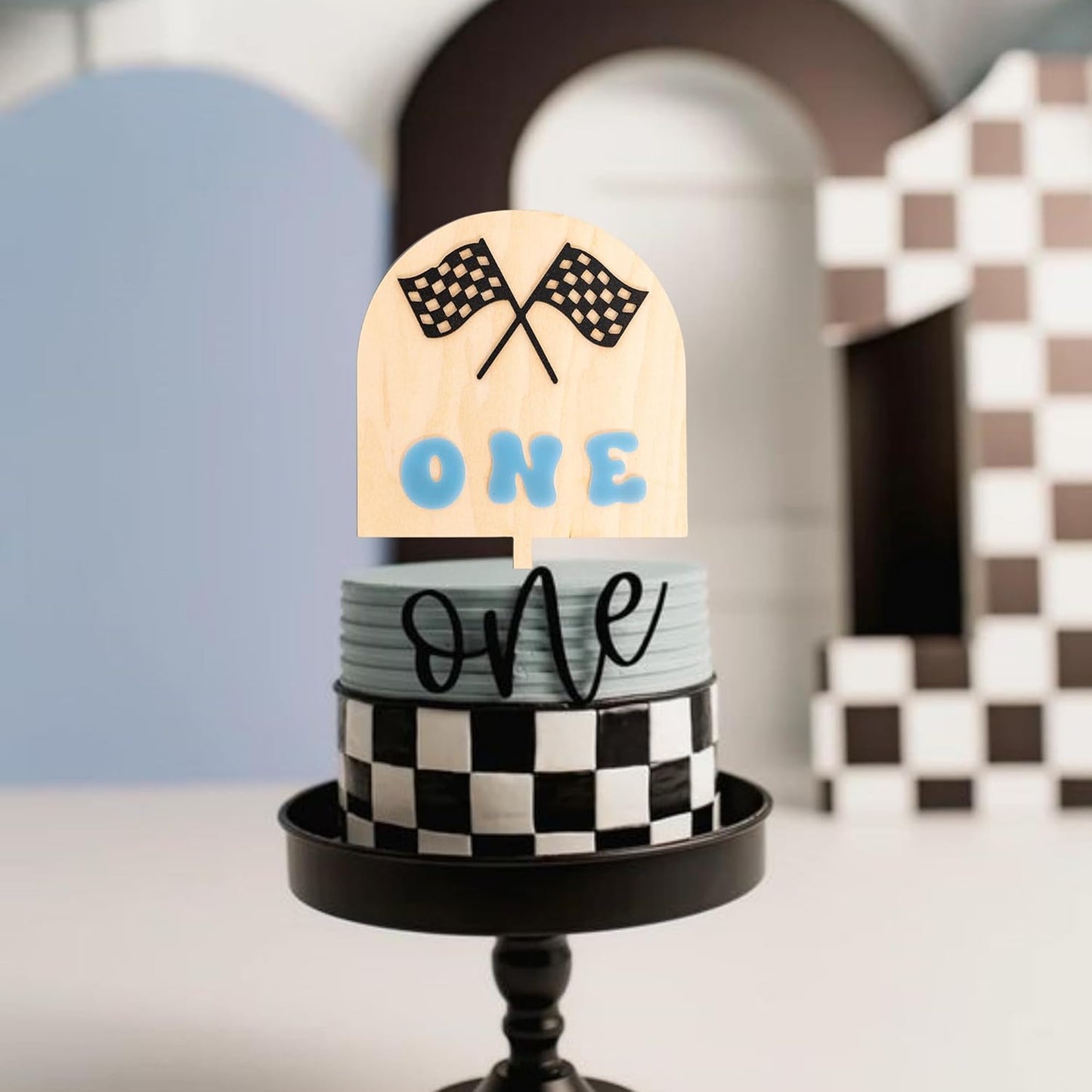 Race Car One Cake Topper - Racing Theme Wooden Cake Topper, Fast One Birthday Decoration for First Birthday Party, Anniversary, Smash Cake, Baby Photo Booth Props...