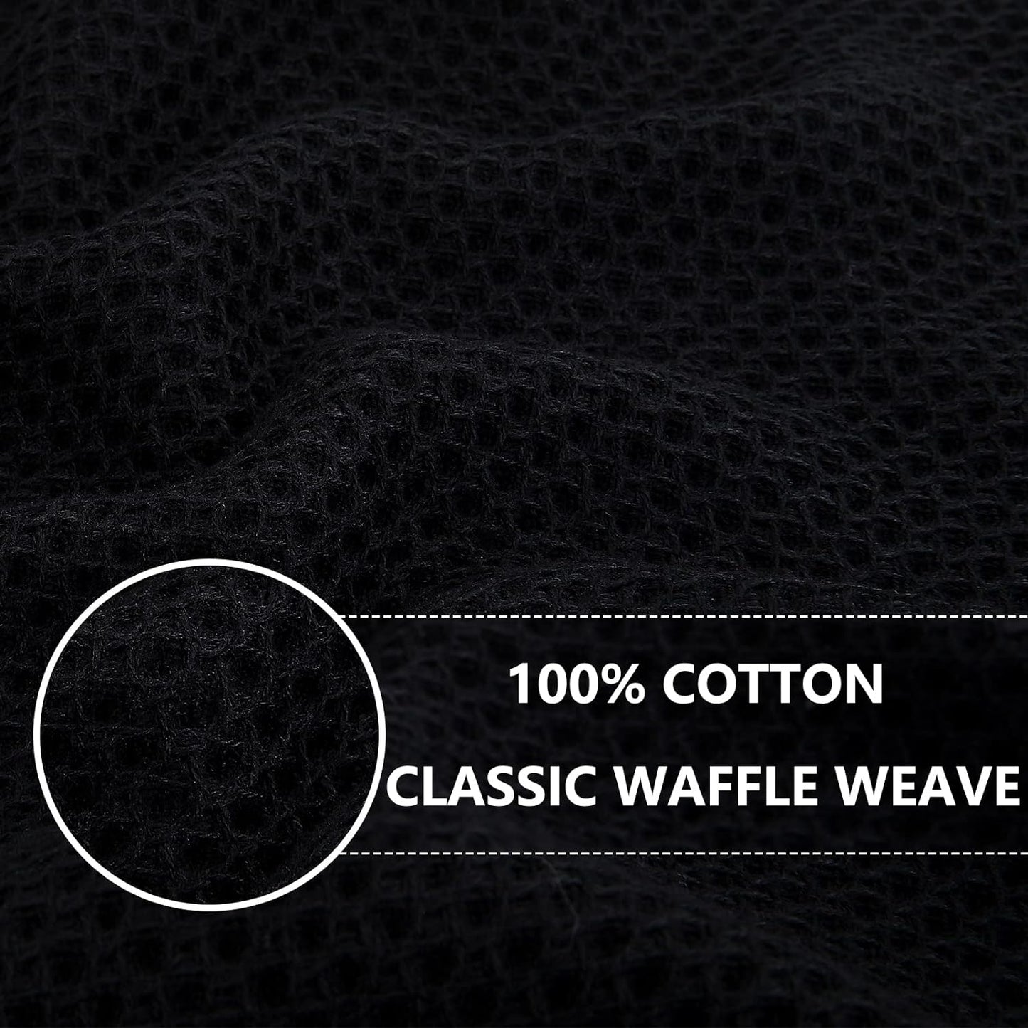 Homaxy 100% Cotton Waffle Weave Kitchen Dish Cloths, Ultra Soft Absorbent Quick Drying Dish Towels, 12 x 12 Inches, 6-Pack, Black