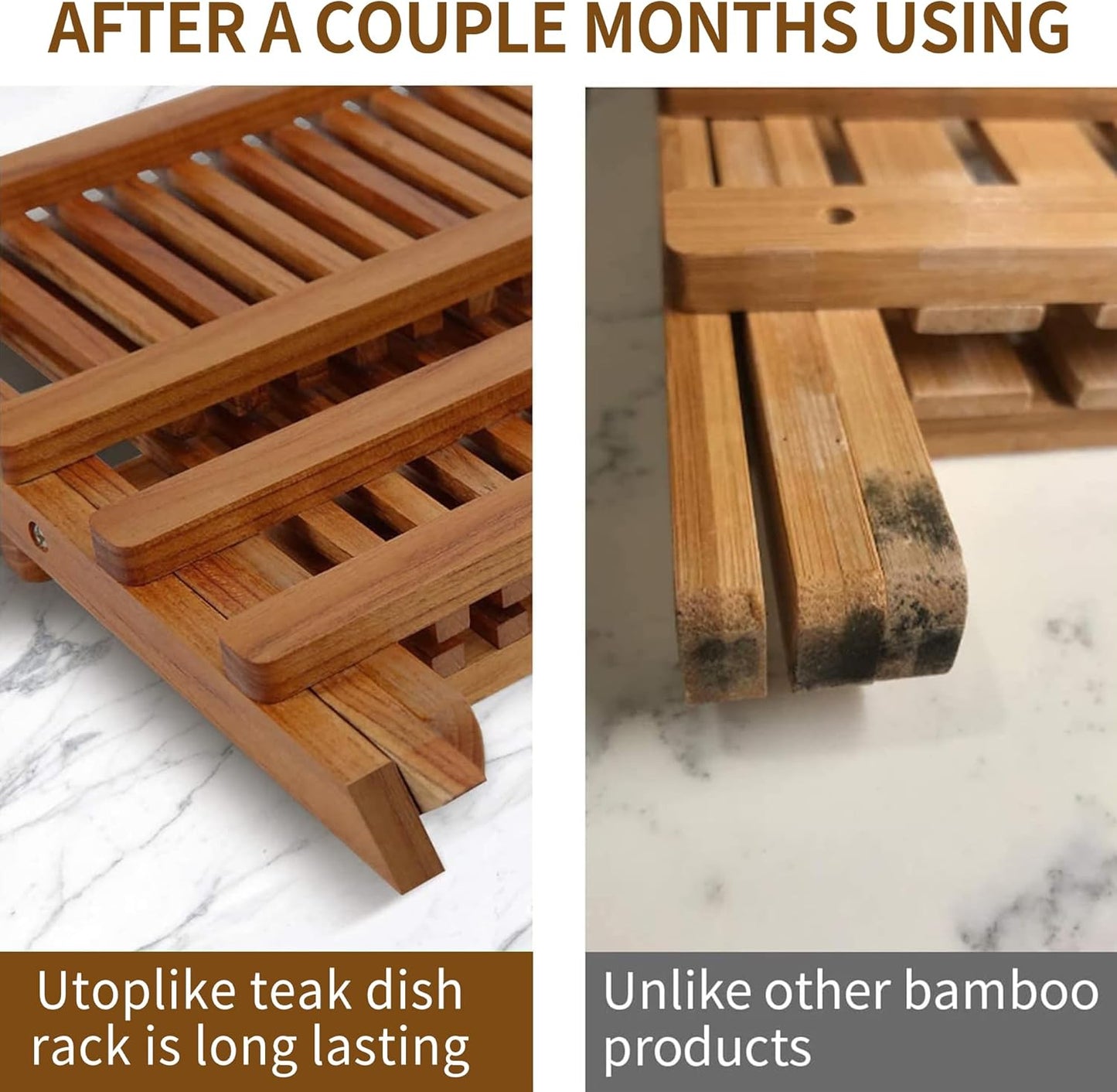 Utoplike Teak Dish Drainer Rack Collapsible 2 Tier Dish Rack Dish Drying Rack Foldable Plate Organizer Holder for Kitchen Compact