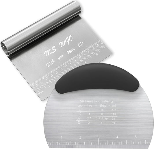 Dough Scraper Cutter Pastry Pizza Cutter Stainless Steel Tool with Scale Ruler, Kitchen Tool for Baking Cookie Dough Vegetable Bread