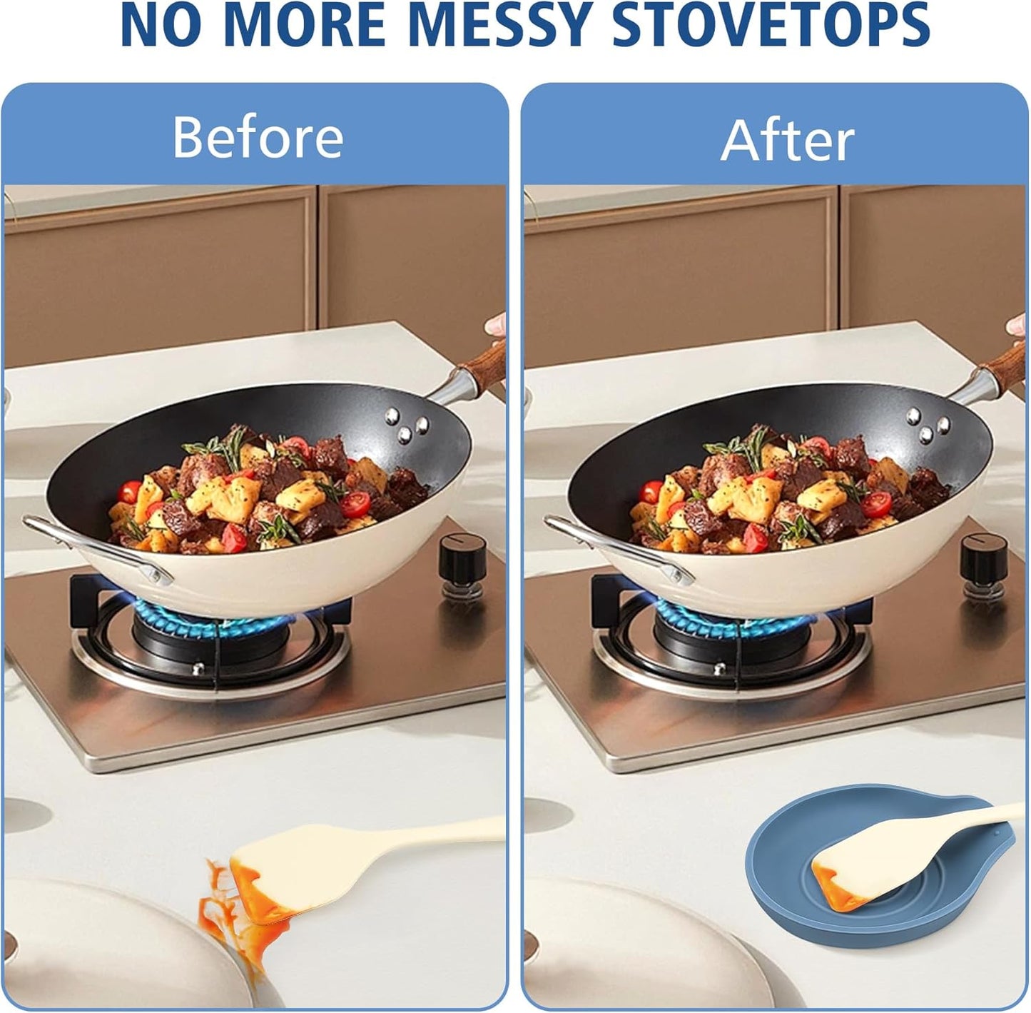 Silicone Spoon Rest for Stove Top - BPA-Free, Heat-Resistant Spoon Holder - Spoon Rest for Kitchen Counter - Large Cooking Utensil Rest for Spoons, Spatulas, Ladles or Tongs - Blue