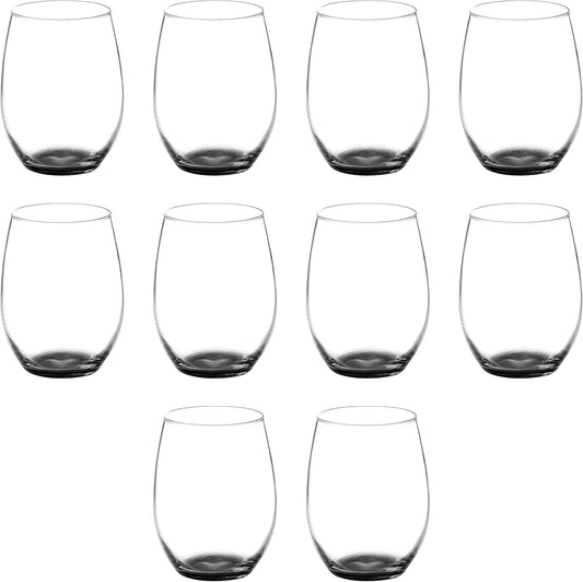 DISCOUNT PROMOS 10 ARC Stemless Wine Glasses Set, 21 oz. - Chardonnay, Cabernet, Merlot, Sauvignon - Black