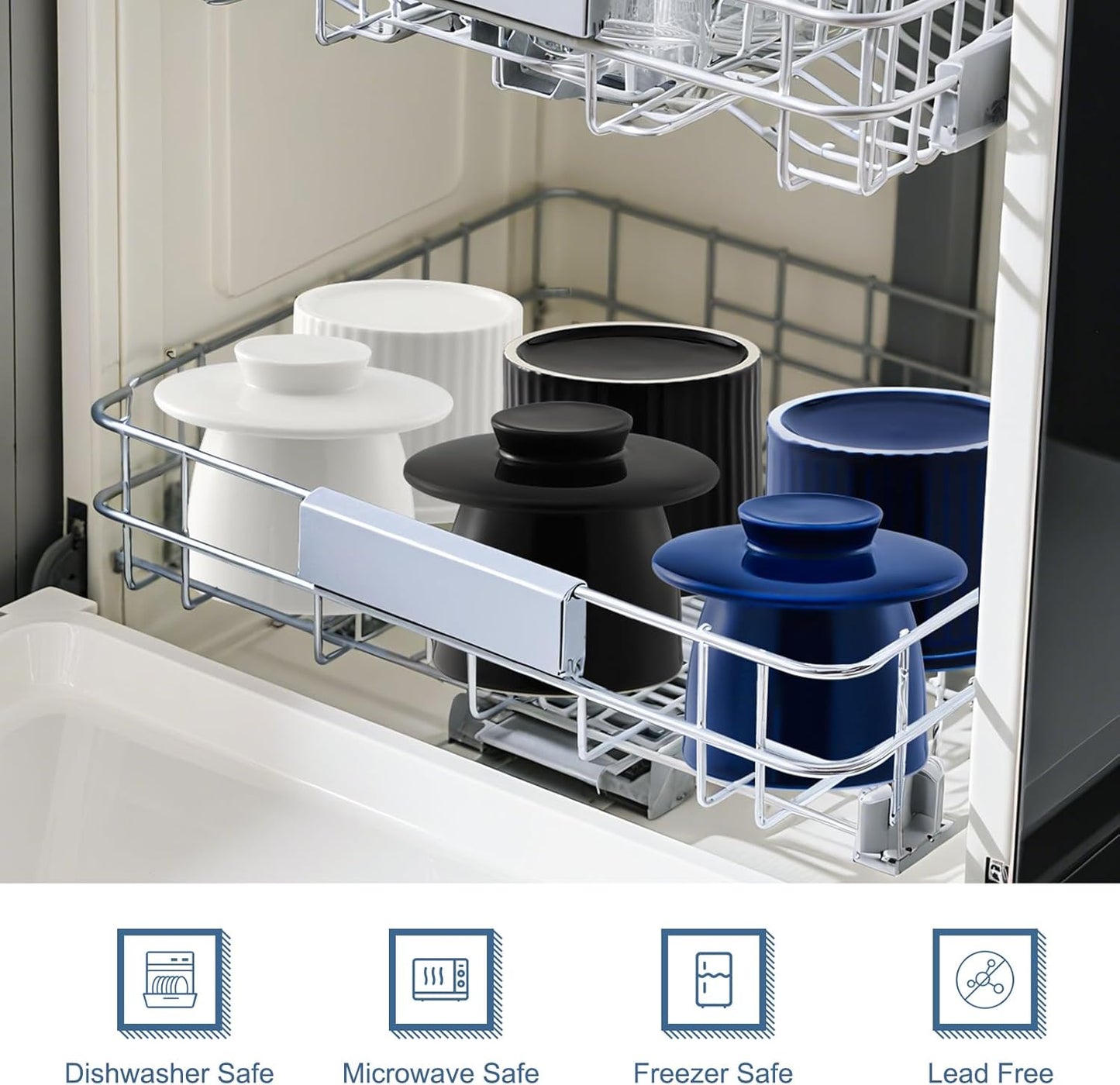 Large Butter Crock for Counter with Water Line, Butter Keeper, Ceramic French Butter Dish Holder for Fresh Spreadable Soft Butter (Black, 8 Ounce)